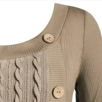Женски пуловерни върхове- Връзки върхове с дълъг ръкав пуловер тънки удобни върхове екипаж на шията солидни върхове khaki xl