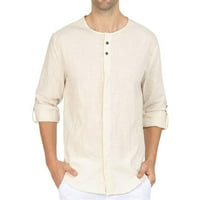 Мъжки ежедневни памучни бельо риза с дълъг ръкав с разхлабени блузи с ризи върхове върхове
